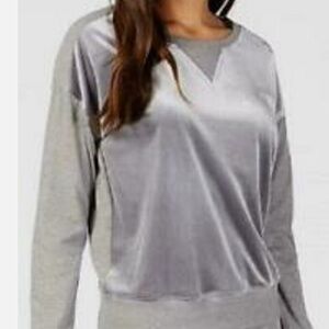 Alfani Intimates Velvet-Panel Top Long Sleeve, Gray, Size XL